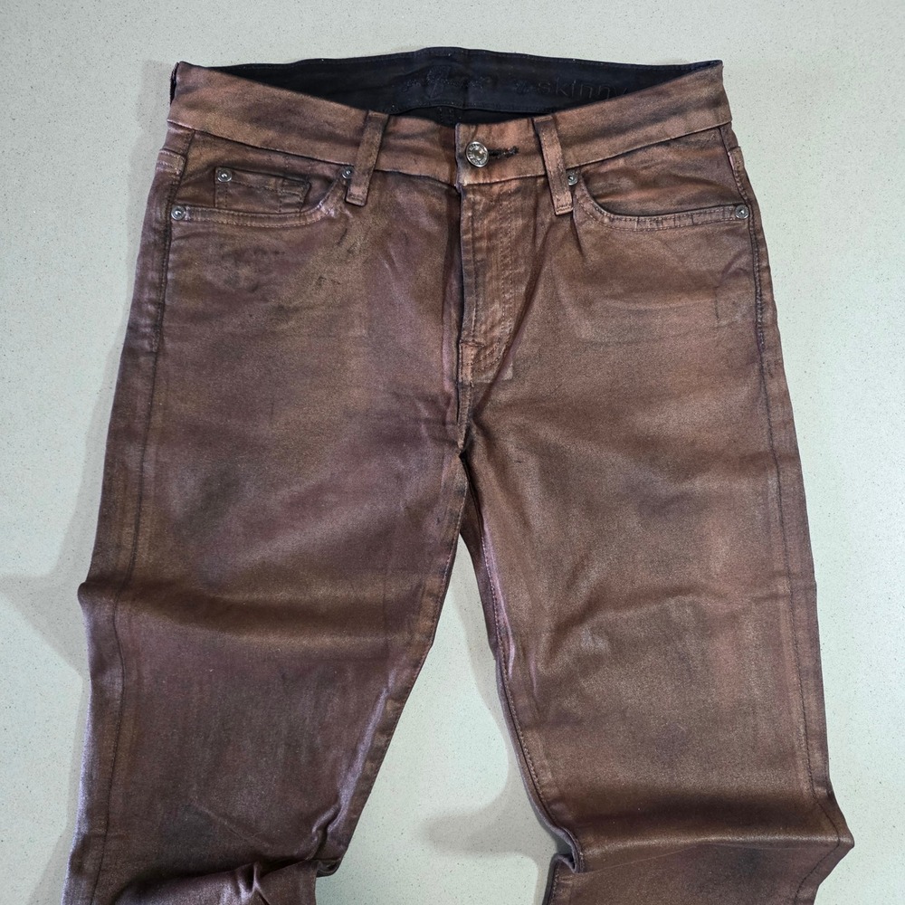 7 For All Mankind The Skinny Bronze Coated Metallic Jeans Size 28